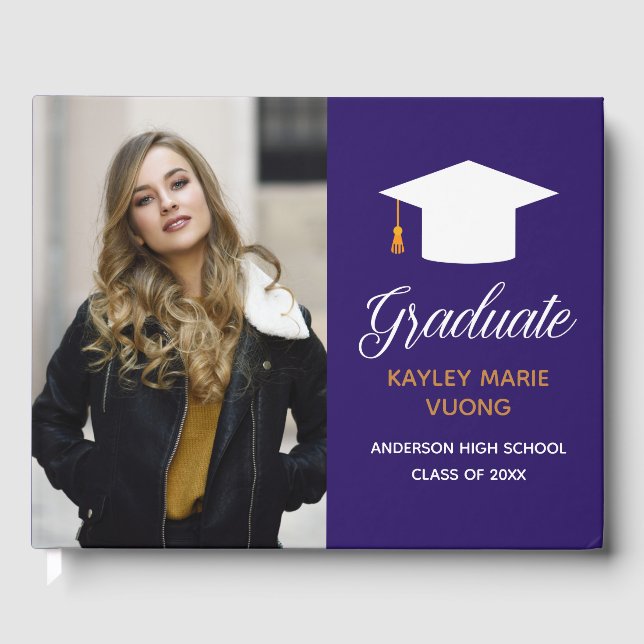 Purple Graduation Senior Photo Autograph 2025 Guest Book (Front)