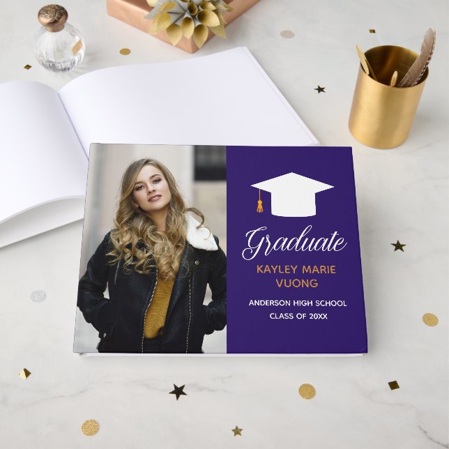 Purple Graduation Senior Photo Autograph 2025 Guest Book (Front Open)