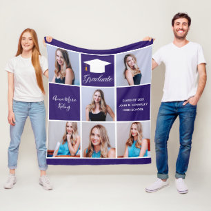 Purple Graduation Senior Photo Collage Custom Fleece Blanket