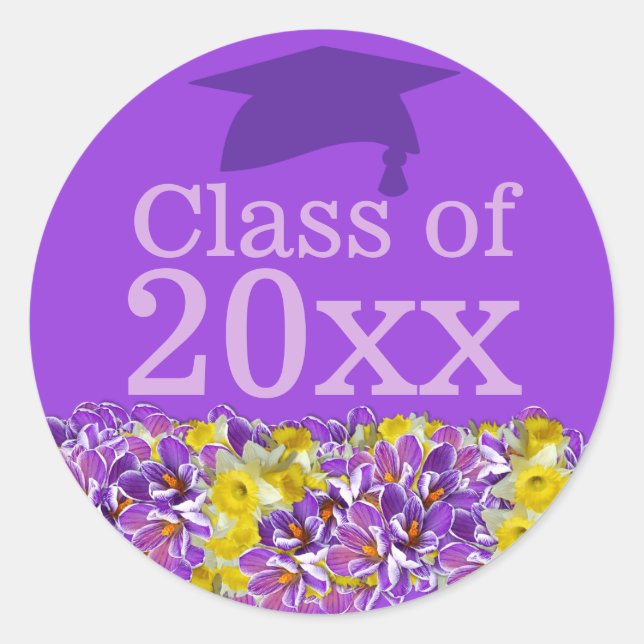 Purple Graduation Sticker w Spring Flowers (Front)