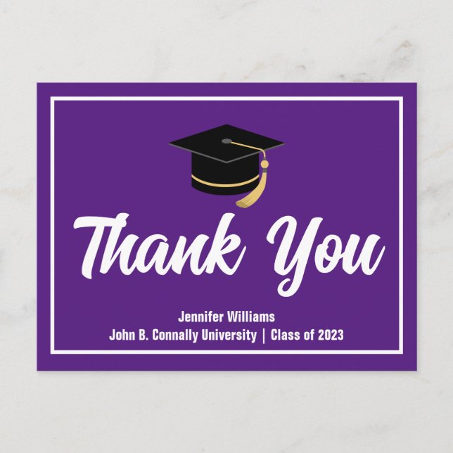 Purple Graduation Thank You Custom Graduate Postcard (Front)