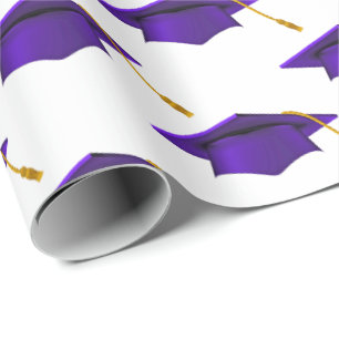 Purple Graduations Caps on White Wrapping Paper