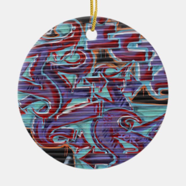 Purple Graffiti on Shutter Ceramic Tree Decoration (Front)