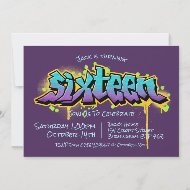 Purple Graffiti Teen Invitation (Front)