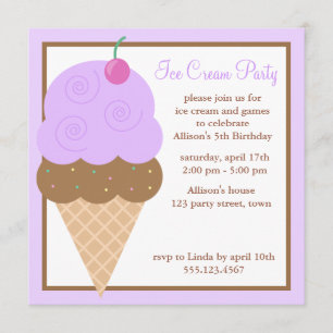 Purple Grape Ice Cream Cone Invitation
