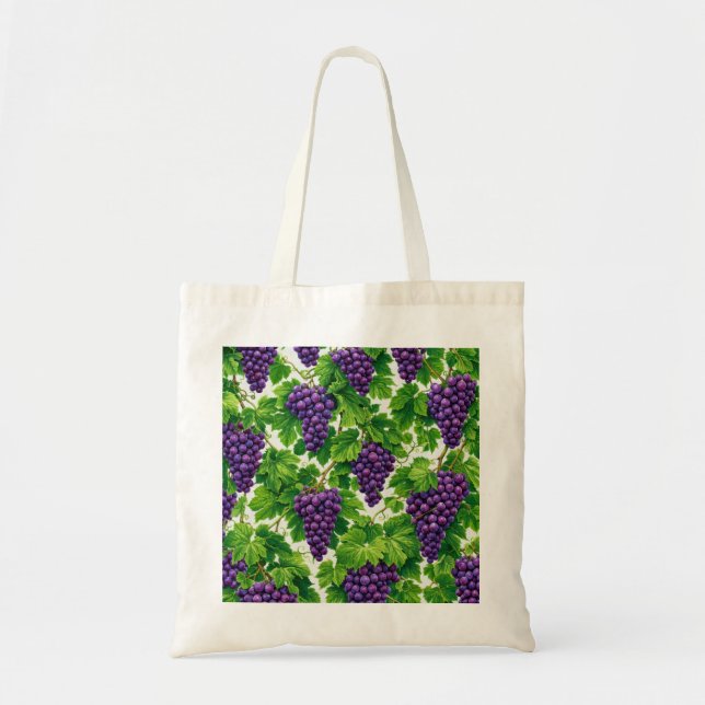 Purple Grape Vine Botanical Pattern Tote Bag (Front)