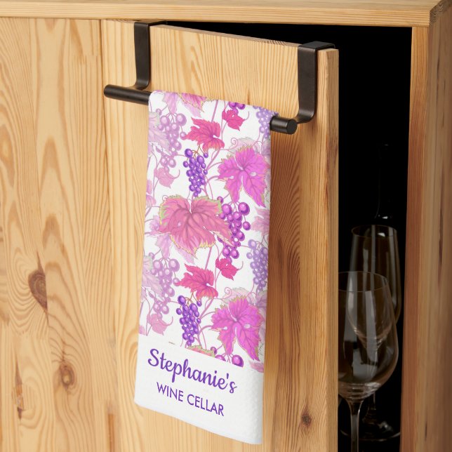 Purple Grape Vine Wine Tasting Cellar Custom Tea Towel (Thirds Fold)