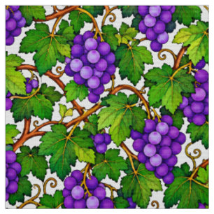 Purple Grapes and Green Vineyard Leaves Fabric