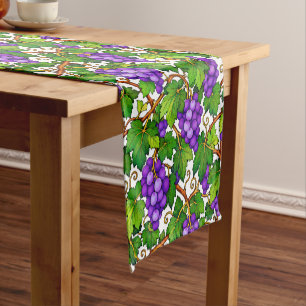 Purple Grapes and Green Vineyard Leaves Short Table Runner