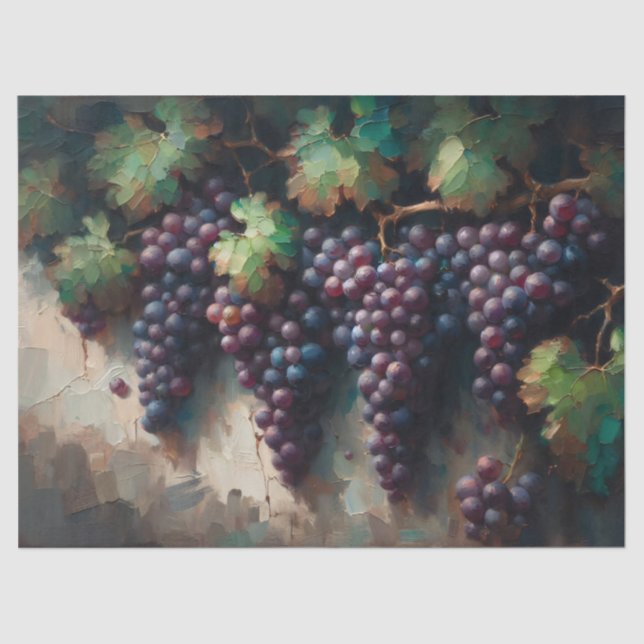Purple Grapes and Vine Oil Painting Decoupage Tissue Paper (Front)