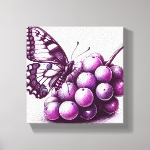 Purple Grapes Butterfly Canvas Wall Art