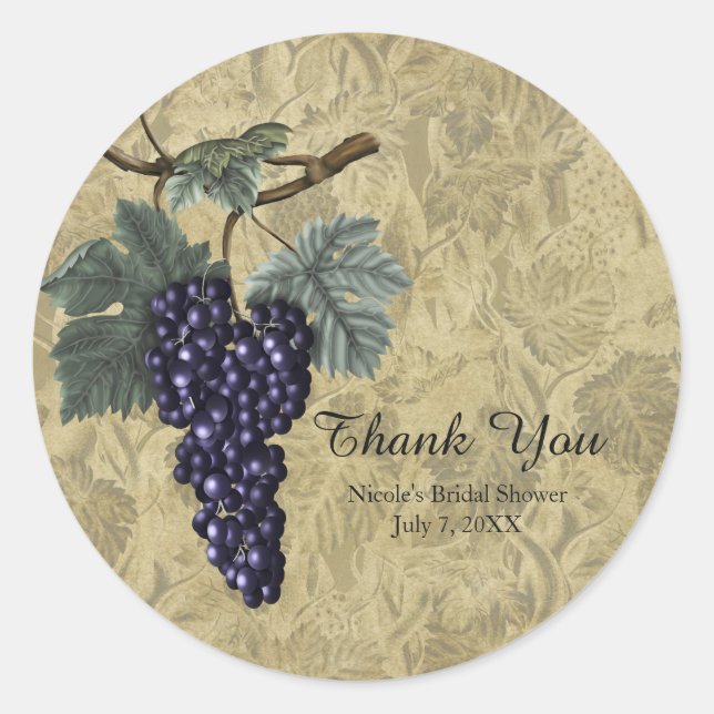 Purple Grapes Fruit Wine Tasting Party Invitation Classic Round Sticker (Front)