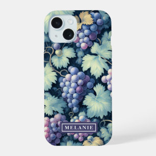 Purple Grapes Green Leaves Personalised iPhone 15 Case