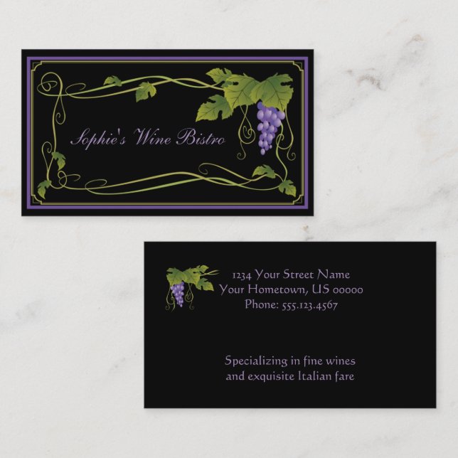 Purple Grapes Green Leaves Vines Border Business Card (Front/Back)