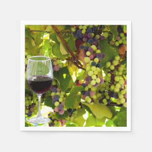 Purple Grapes Growing on the Vine with Wineglass Napkin