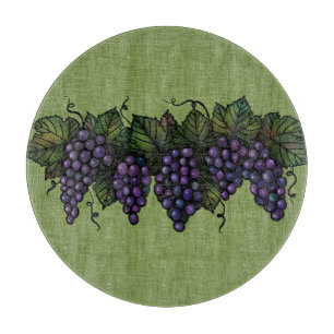 Purple Grapes, Lovely Round, Glass Cutting Board