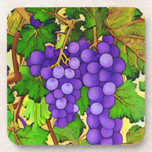 Purple Grapes on a Grapevine Coaster