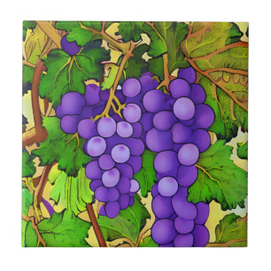 Purple Grapes on a Grapevine Tile