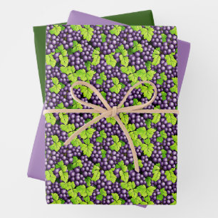 Purple Grapes on a Vine, with Lavender and Green Wrapping Paper Sheet