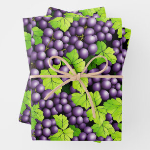 Purple Grapes on a Vine Wrapping Paper Sheet