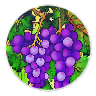 Purple Grapes on the Grapevine Ceramic Knob