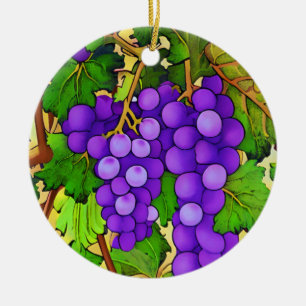 Purple Grapes on the Grapevine Ceramic Tree Decoration