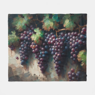 Purple Grapes on the Vine Oil Painting Fleece Blanket