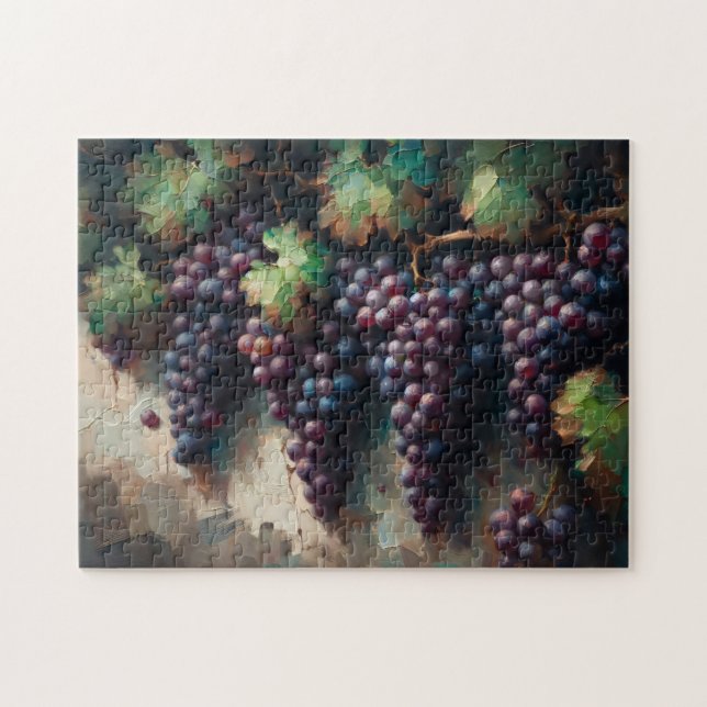 Purple Grapes on the Vine Oil Painting Jigsaw Puzzle (Horizontal)