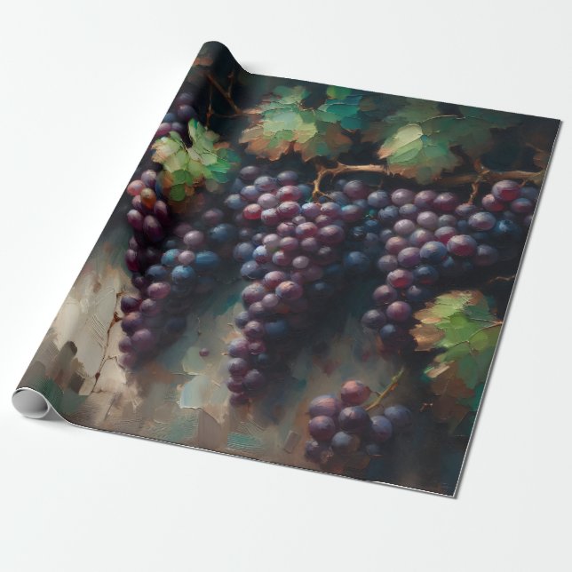 Purple Grapes on the Vine Oil Painting Wrapping Paper (Unrolled)