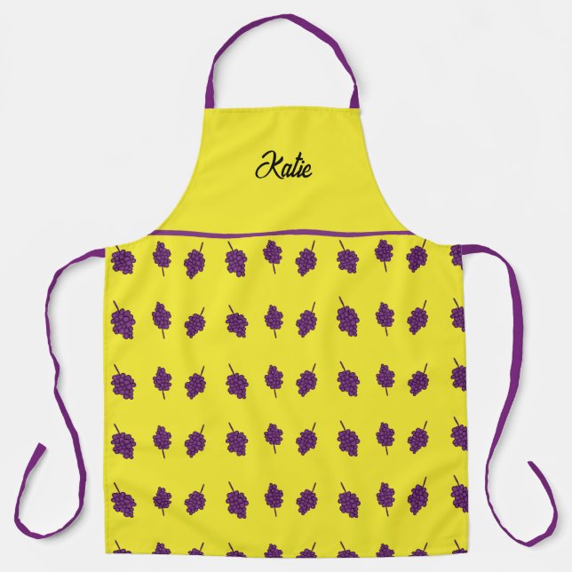 Purple grapes personalised yellow apron (Front)