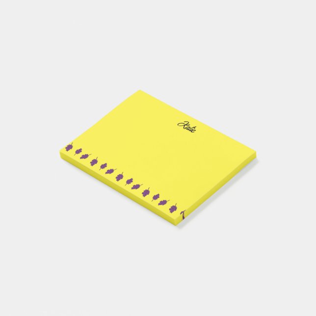 Purple grapes personalised yellow post-it notes (Angled)