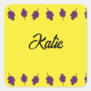 Purple grapes personalised yellow square sticker