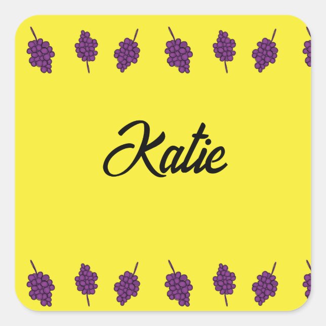 Purple grapes personalised yellow square sticker (Front)