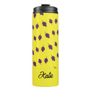Purple grapes personalised yellow thermal tumbler