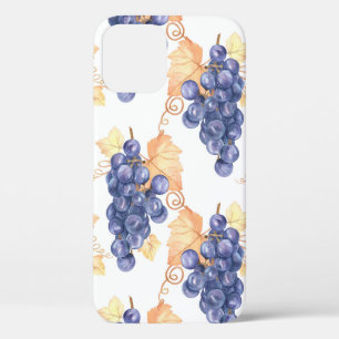 Purple grapes seamless pattern on white isolated b iPhone 12 case