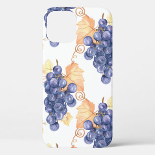 Purple grapes seamless pattern on white isolated b iPhone 12 case