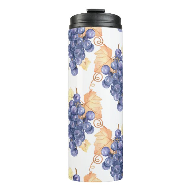 Purple grapes seamless pattern on white isolated b thermal tumbler (Front)