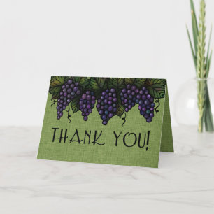 Purple Grapes, Thank You Card, Linen Look, Green