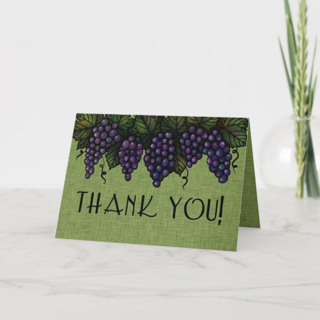 Purple Grapes, Thank You Card, Linen Look, Green Card (Front)