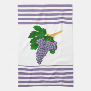 Purple Grapes with Stripes Kitchen Hand Towel