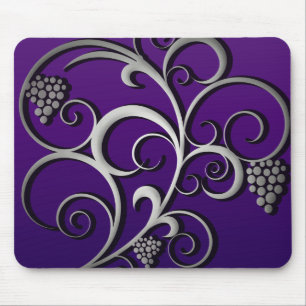 Purple Grapevine & Grapes Retro Fine Art Mouse Mat