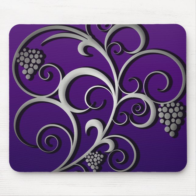 Purple Grapevine & Grapes Retro Fine Art Mouse Mat (Front)