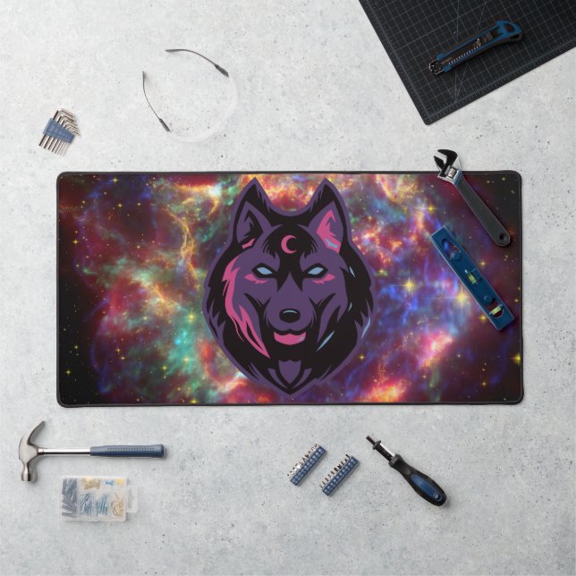 Purple Graphic Art, Cosmic Wolf Desk Mat (Workstation)