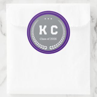 Purple & Gray  Class of 2026 Graduation Envelope Classic Round Sticker