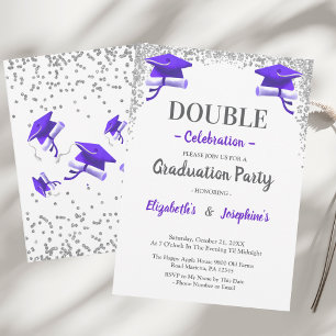 Purple Gray double Celebration Graduation Party Invitation