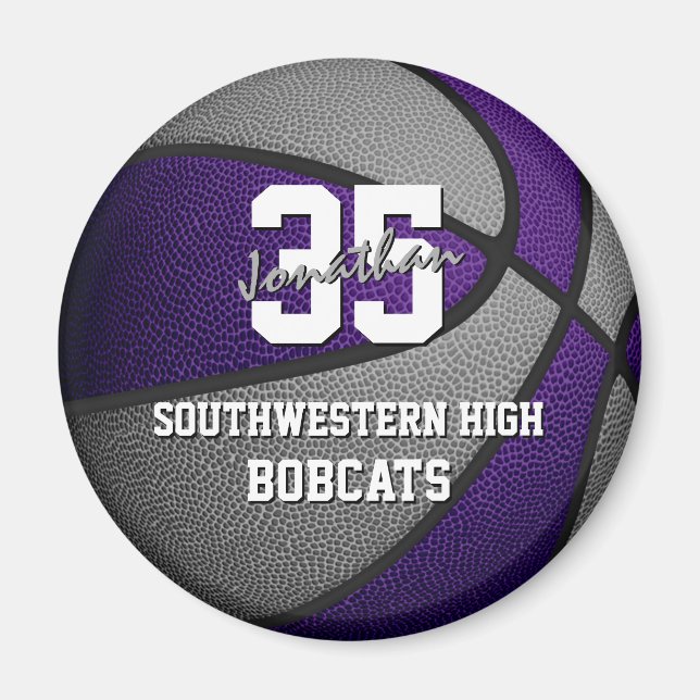 purple gray kids sports gifts basketball team name magnet (Front)