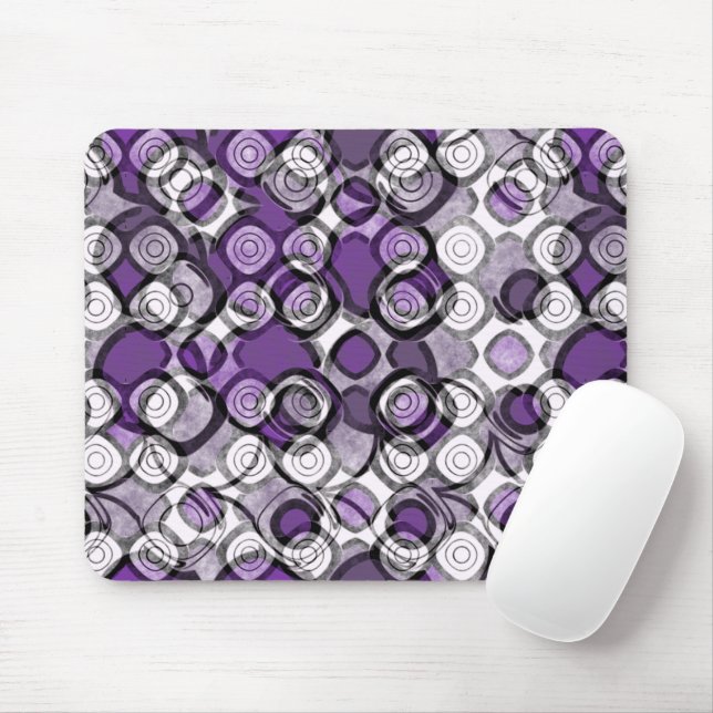 Purple Gray White Abstract Black Circles Mouse Mat (With Mouse)