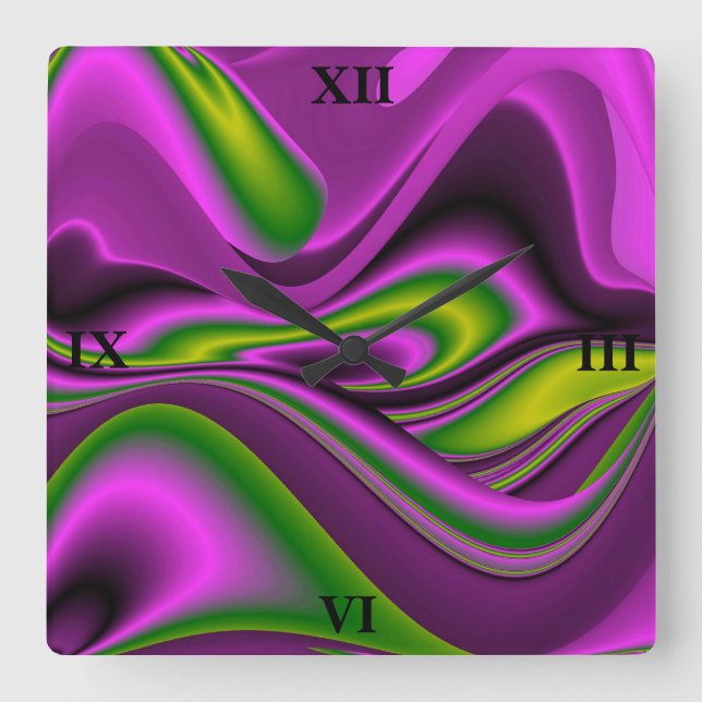purple green abstract Rainbow-Art Square Wall Clock (Front)