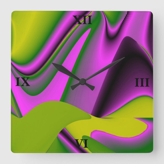 purple green abstract Rainbow-Art Square Wall Clock (Front)