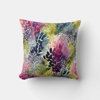Purple, green abstract watercolor cushion